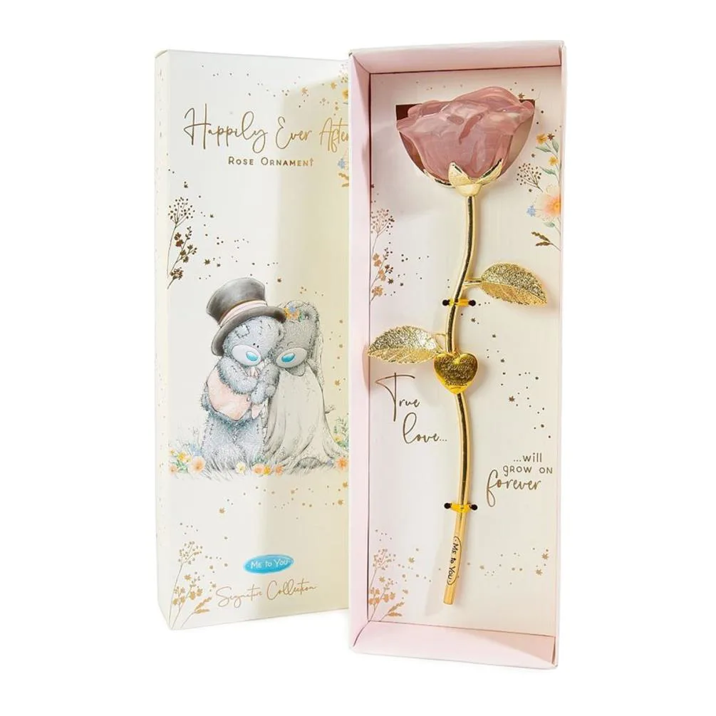 Me to You Bear Wedding Glass Rose Ornament
