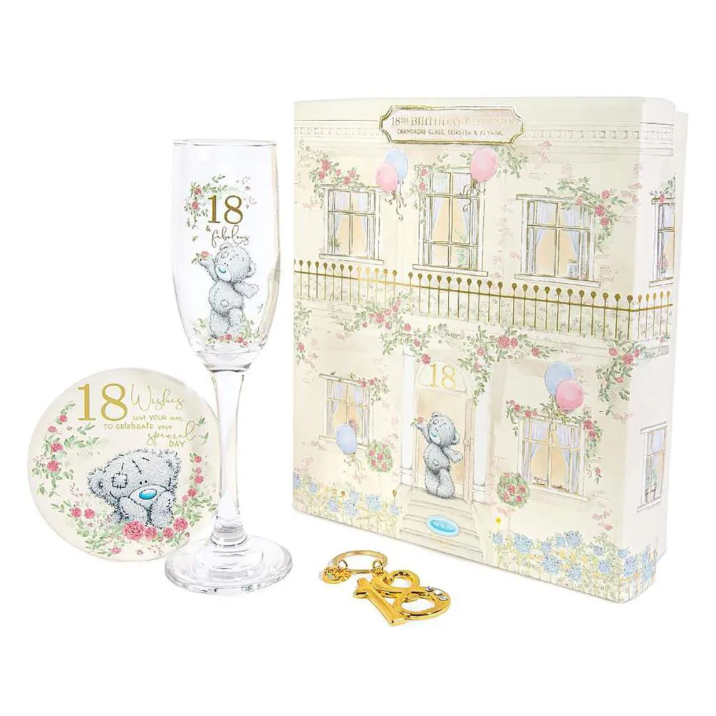 18th Birthday Champaign Glass Coaster &amp; Keyring Me to You Bear Gift Set