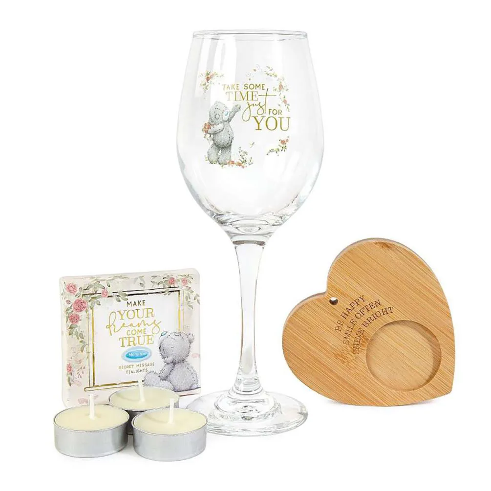 Secret Message Glass Tealights &amp; Holder Me to You Bear Gift Set