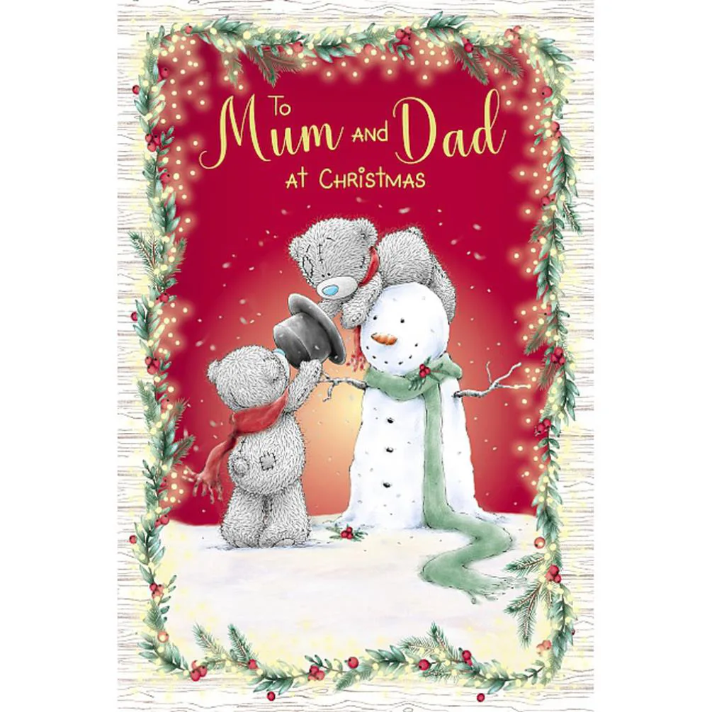 Mum & Dad Building Snowman Me to You Bear Christmas Card